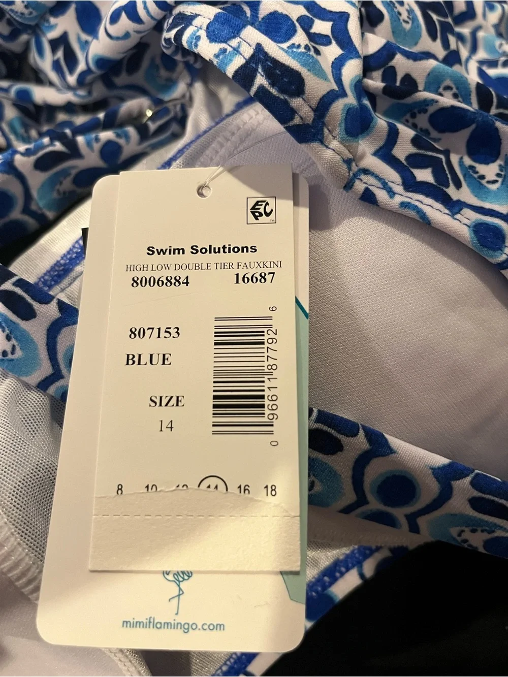 NWTs SWIM SOLUTIONS HIGH LOW DOUBLE TIER FAUXKINI - Size 14 - Blue - Picture 4 of 6